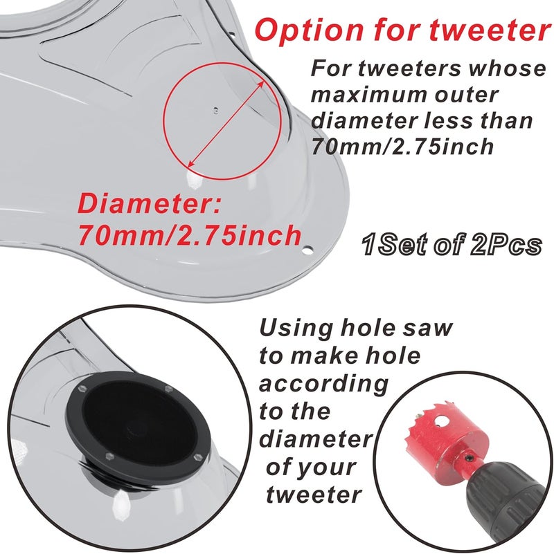 NARPES 2PCS Speaker&Tweeter Boxes Universal for 6.5" Speakers for UTV ATV RV Boat Trunk Trailer Golf Cart Marine, Speaker Enclosures Pods Mount Spacer Rear Deck Kick Panel Box (Transparent) - Image 3